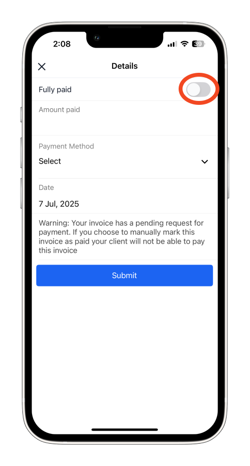 Invoice Mobile App - How to record a partial payment - 4
