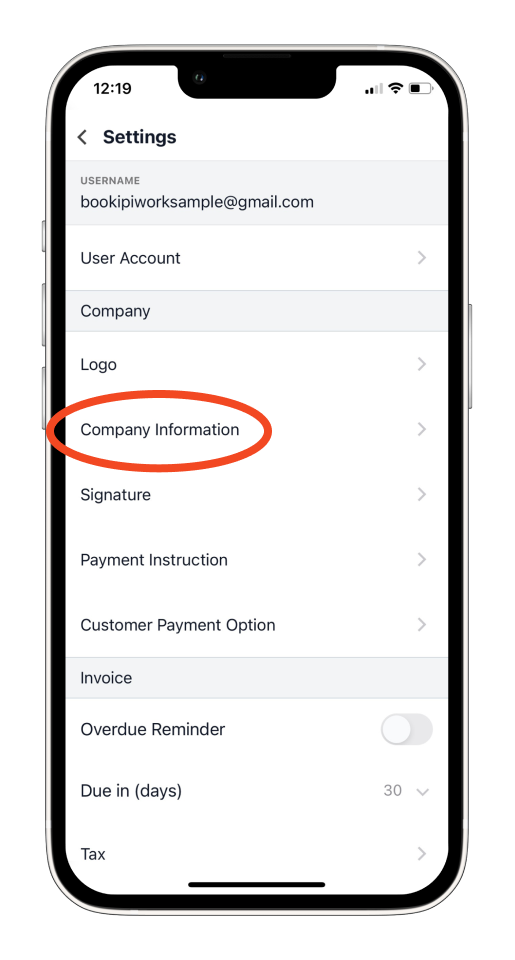 Invoice Mobile App - How to set up your company - 5