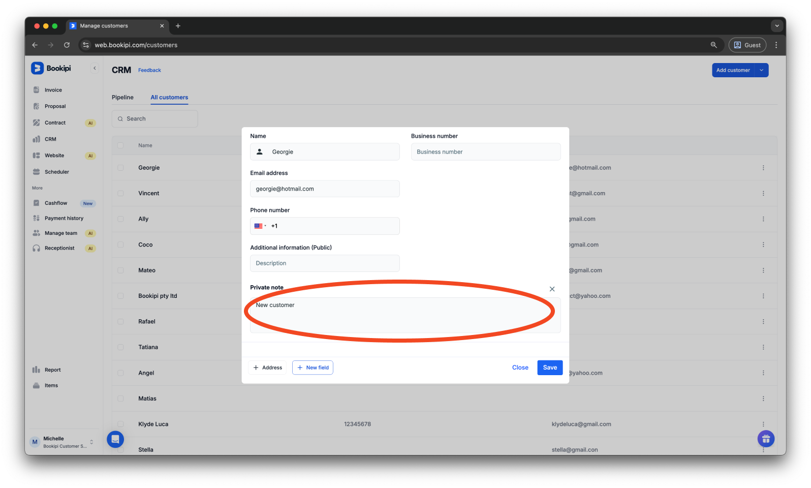Invoice Web V2 - How to add a private note through the customer detail screen on the Web App - 5