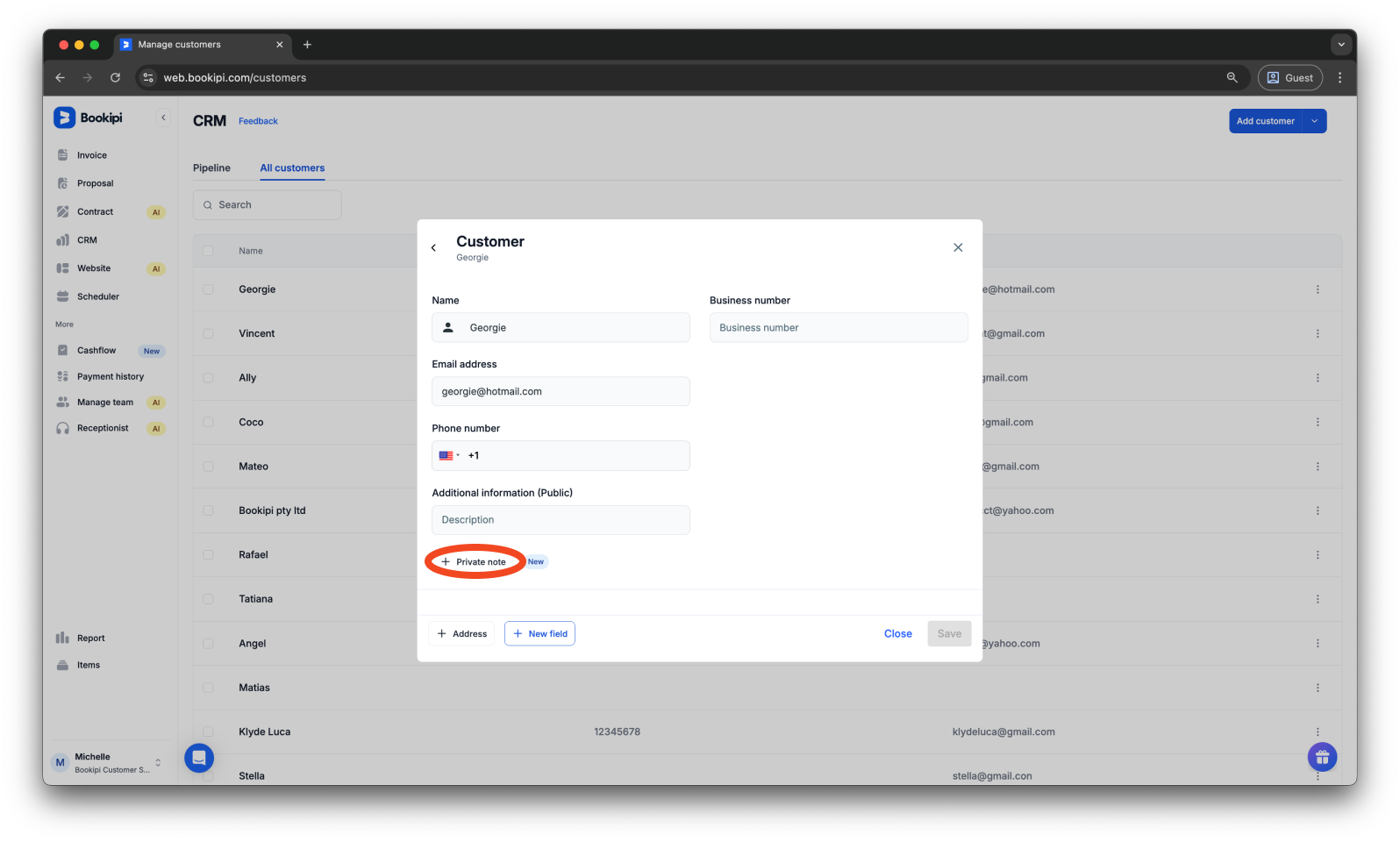 Invoice Web V2 - How to add a private note through the customer detail screen on the Web App - 4