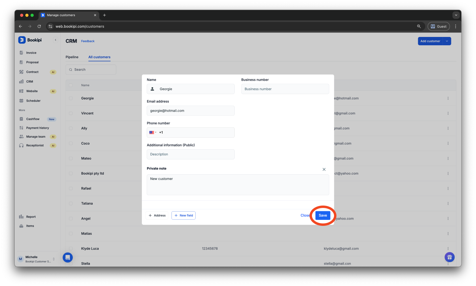 Invoice Web V2 - How to add a private note through the customer detail screen on the Web App - 6