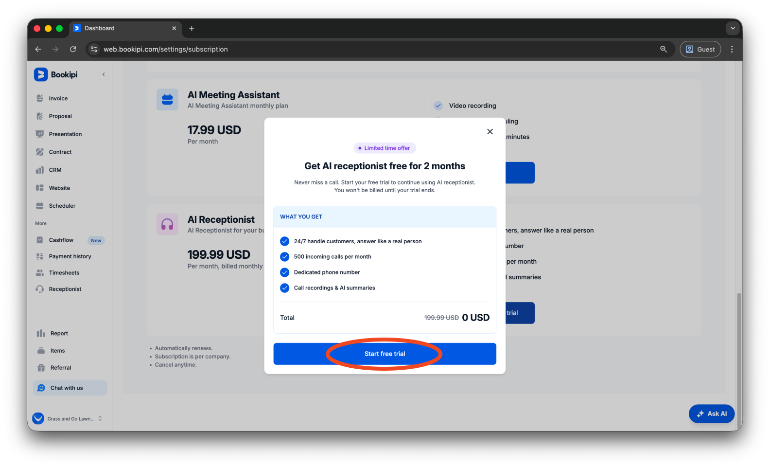 Uncategorized - How to subscribe to the AI Receptionist - 6