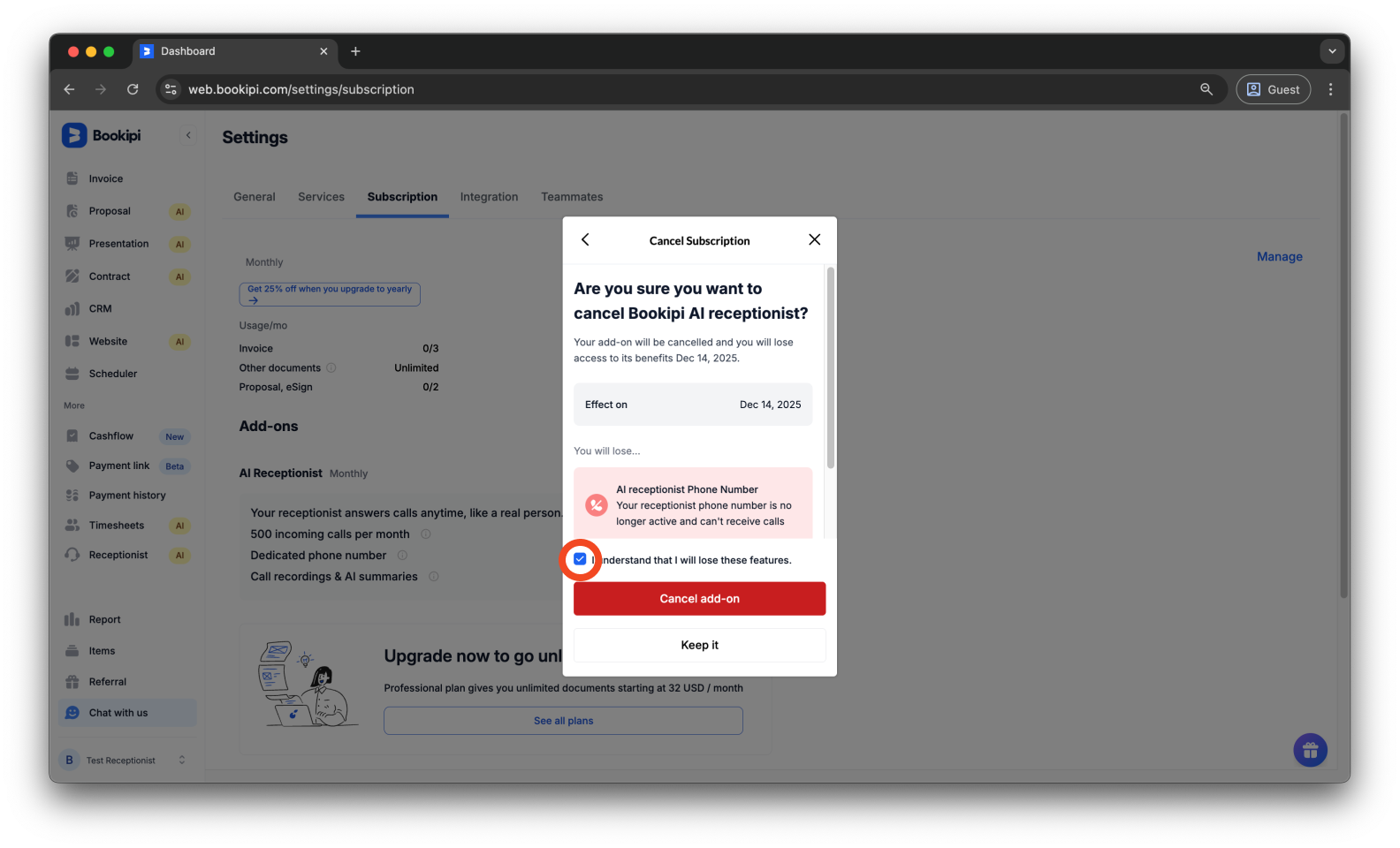 Uncategorized - How to cancel the subscription for AI Receptionist - 8