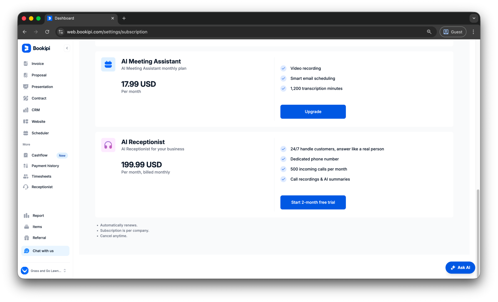 Uncategorized - How to subscribe to the AI Receptionist - 4