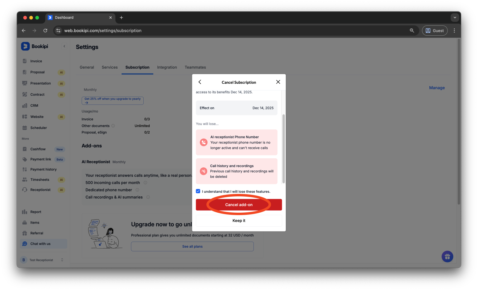 Uncategorized - How to cancel the subscription for AI Receptionist - 9