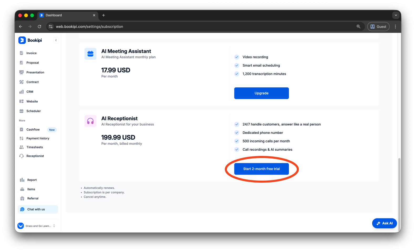Uncategorized - How to subscribe to the AI Receptionist - 5