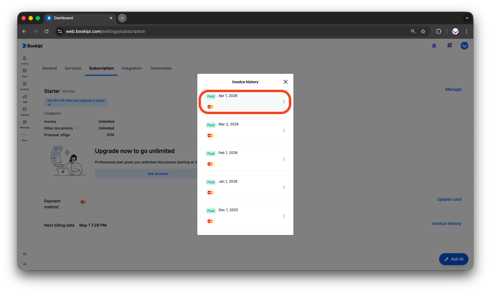 Bookipi Subscriptions - How to check and manage your subscription - 7