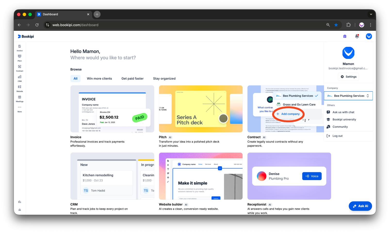 Invoice Web V2 - How to add another business - 3