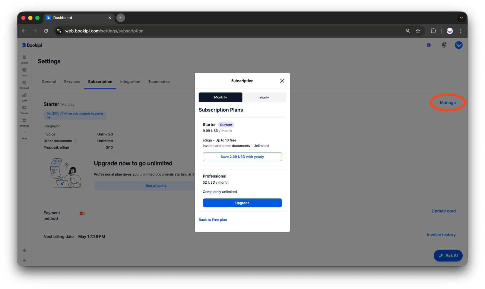 Bookipi Subscriptions - How to check and manage your subscription - 5