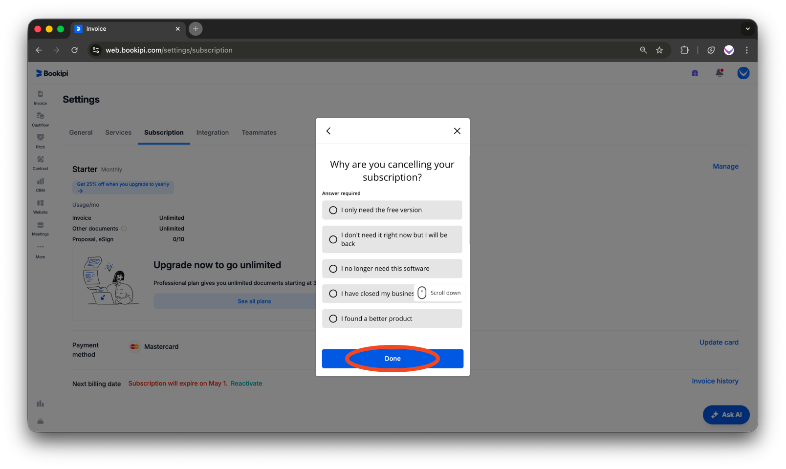 Bookipi Subscriptions - How to cancel a subscription - 8