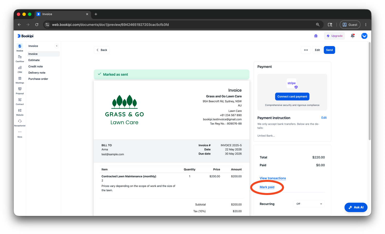 Invoice Web V2 - How to mark the invoice as paid and send a receipt using the web app - 3