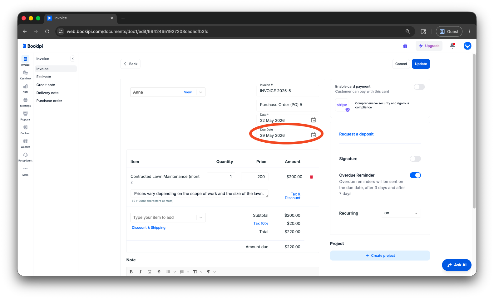 Invoice Web V2 - How to remove the due date on invoices on the Web App - 6