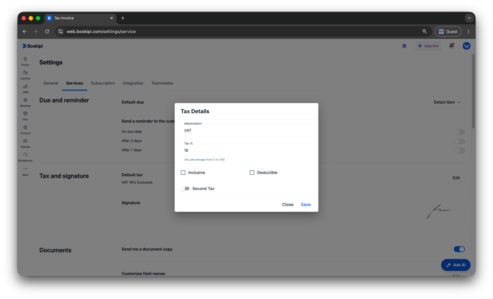 Invoice Web V2 - How to set the tax on future invoices - 5