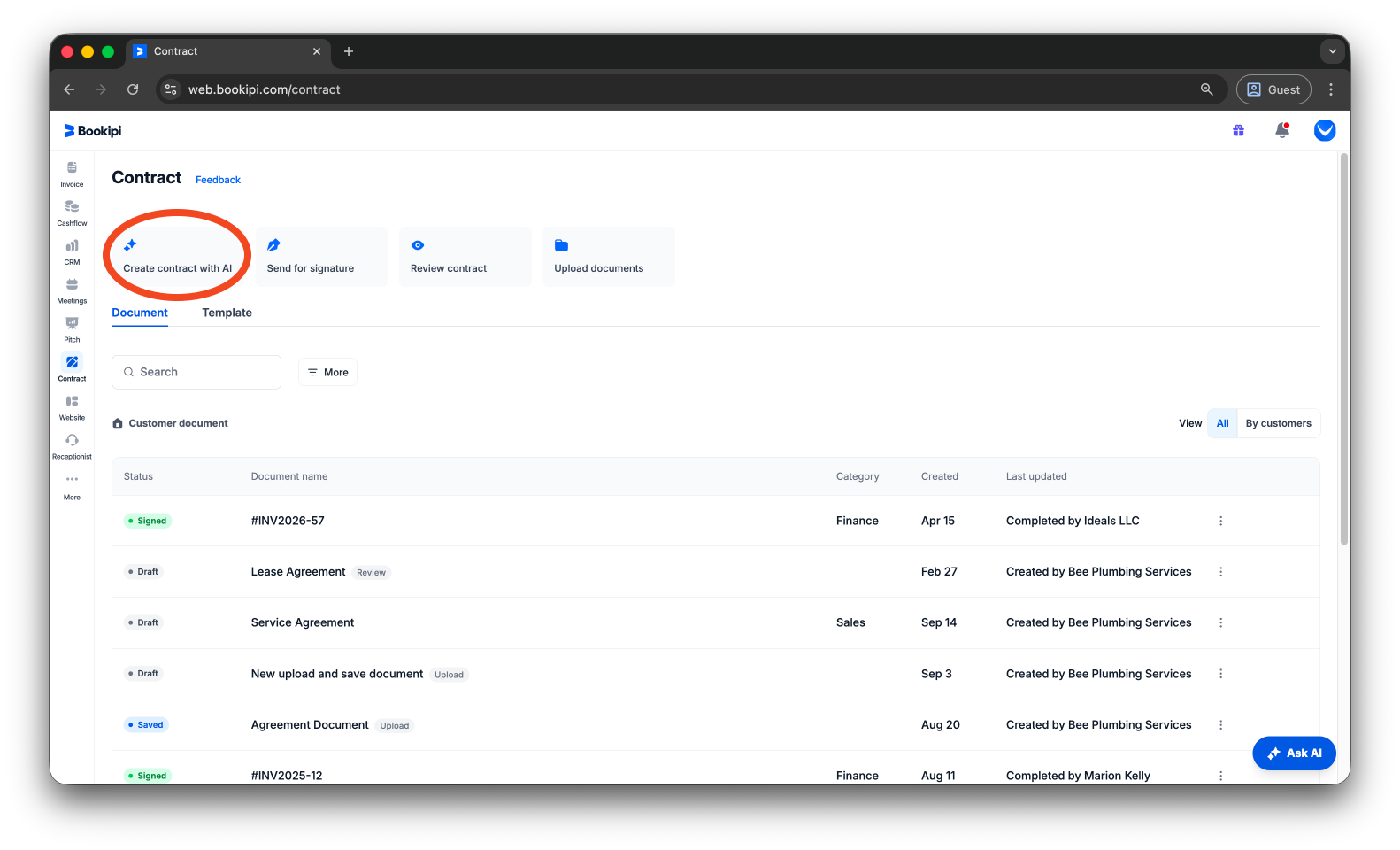Bookipi eSign - How to create and send an AI Contract with Bookipi eSign - 2