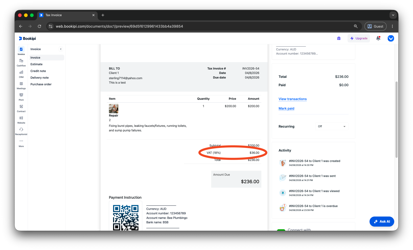 Invoice Web V2 - How to set the tax on future invoices - 9