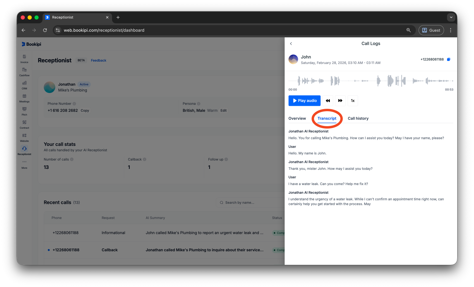 Uncategorized - How to view your call history in Bookipi AI Receptionist - 10