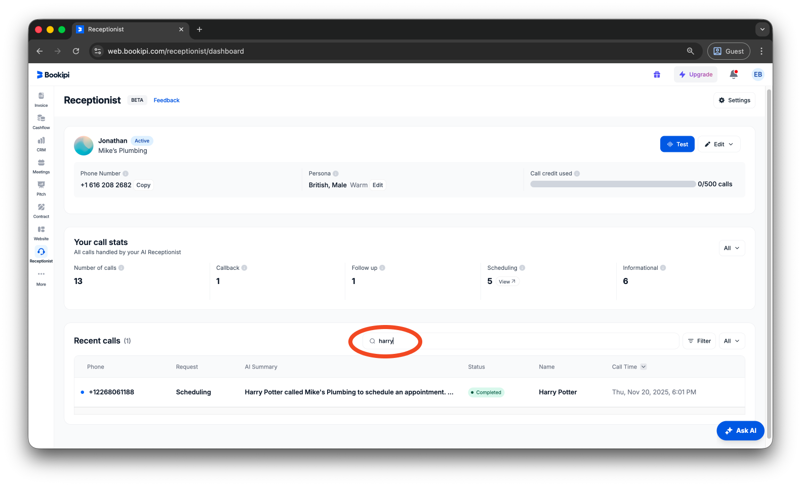Uncategorized - How to view your call history in Bookipi AI Receptionist - 5