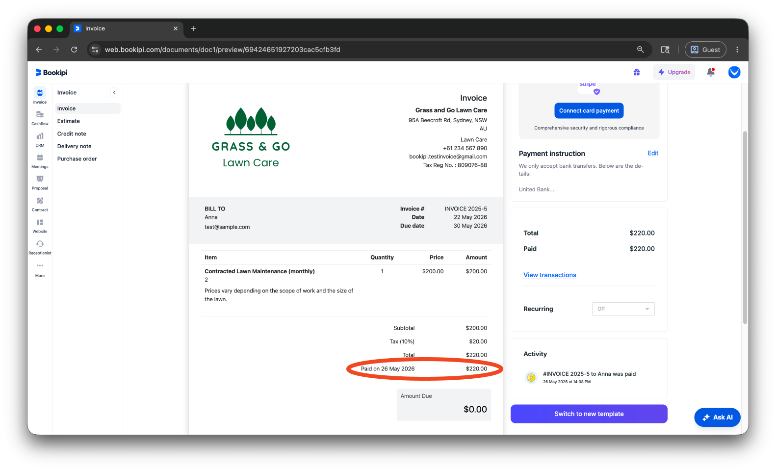 Invoice Web V2 - How to mark the invoice as paid and send a receipt using the web app - 6
