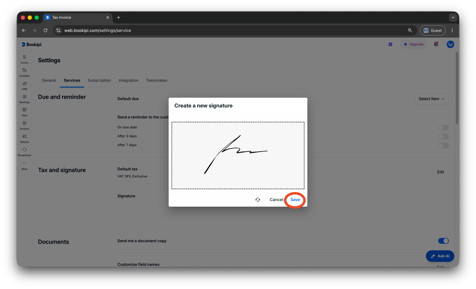 Invoice Web V2 - How to add a signature to invoices - 6