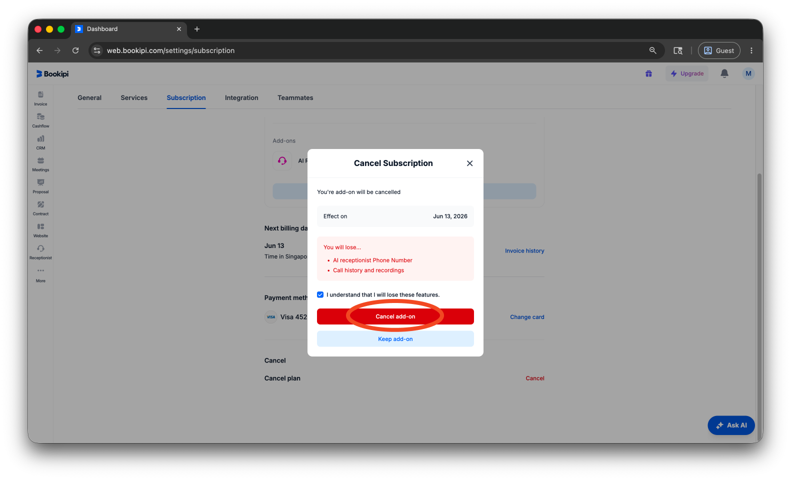 Uncategorized - How to cancel the subscription for AI Receptionist - 8