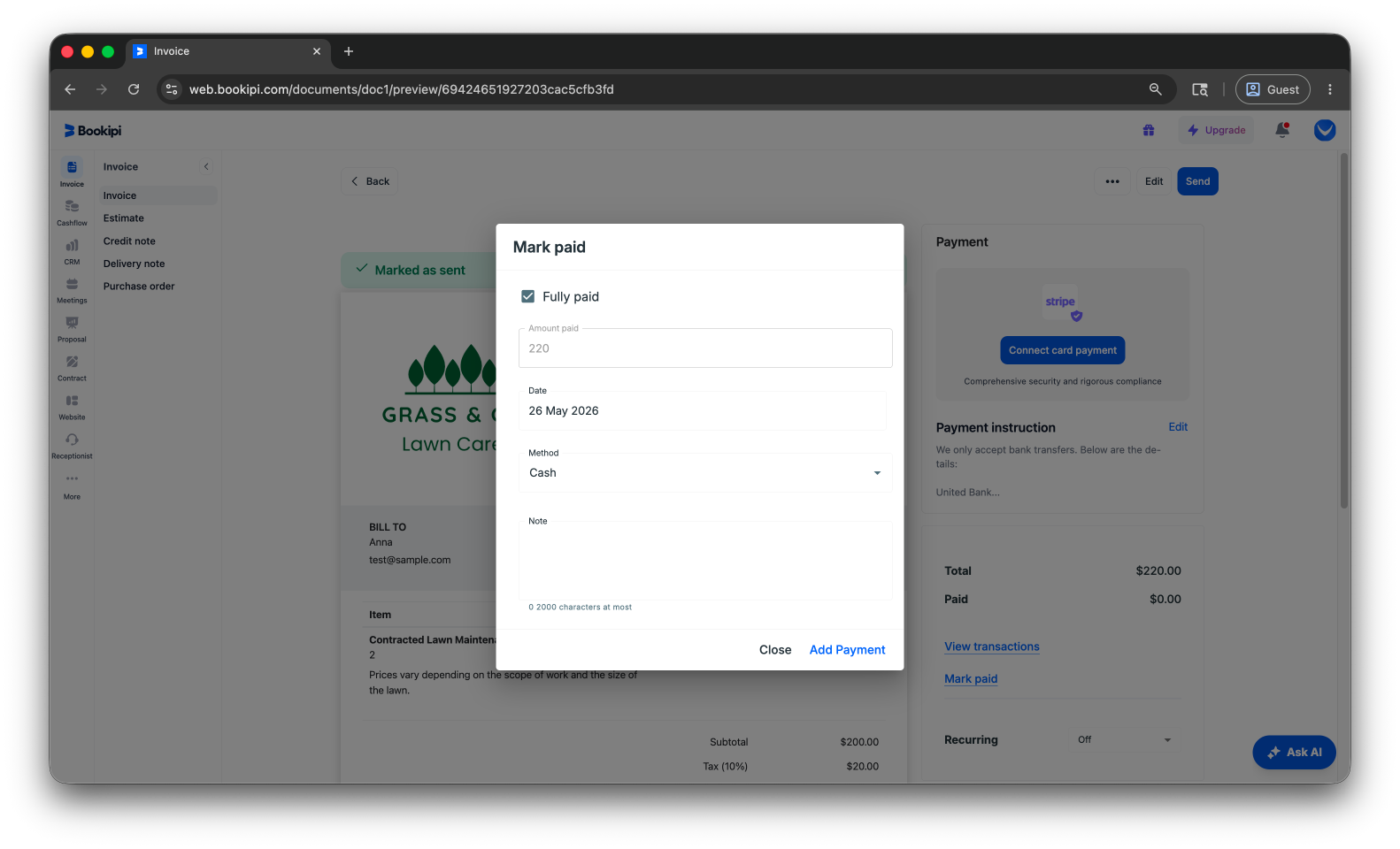 Invoice Web V2 - How to mark the invoice as paid and send a receipt using the web app - 4