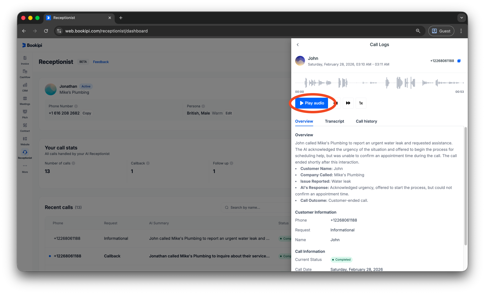Uncategorized - How to view your call history in Bookipi AI Receptionist - 8