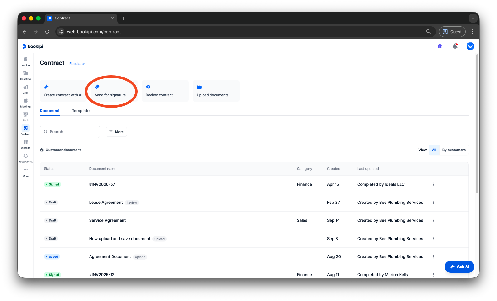 Bookipi eSign - How to create an eSign document from an existing template using Bookipi eSign - 2