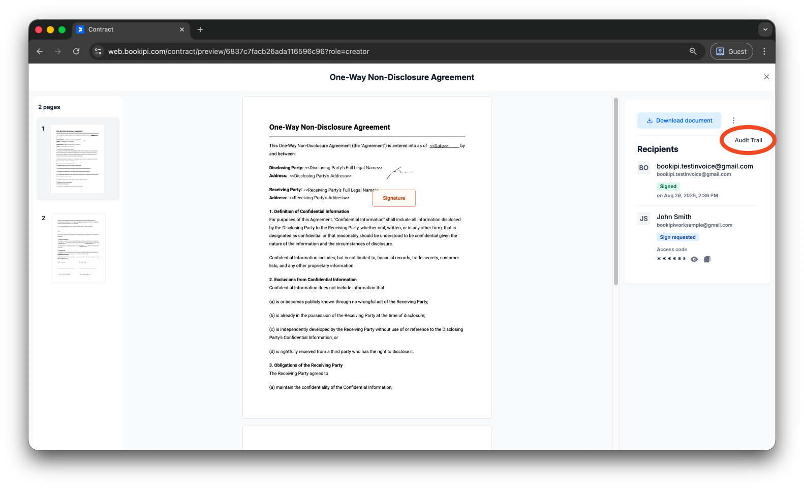Uncategorized - How to use the audit trail in Bookipi eSign - 6