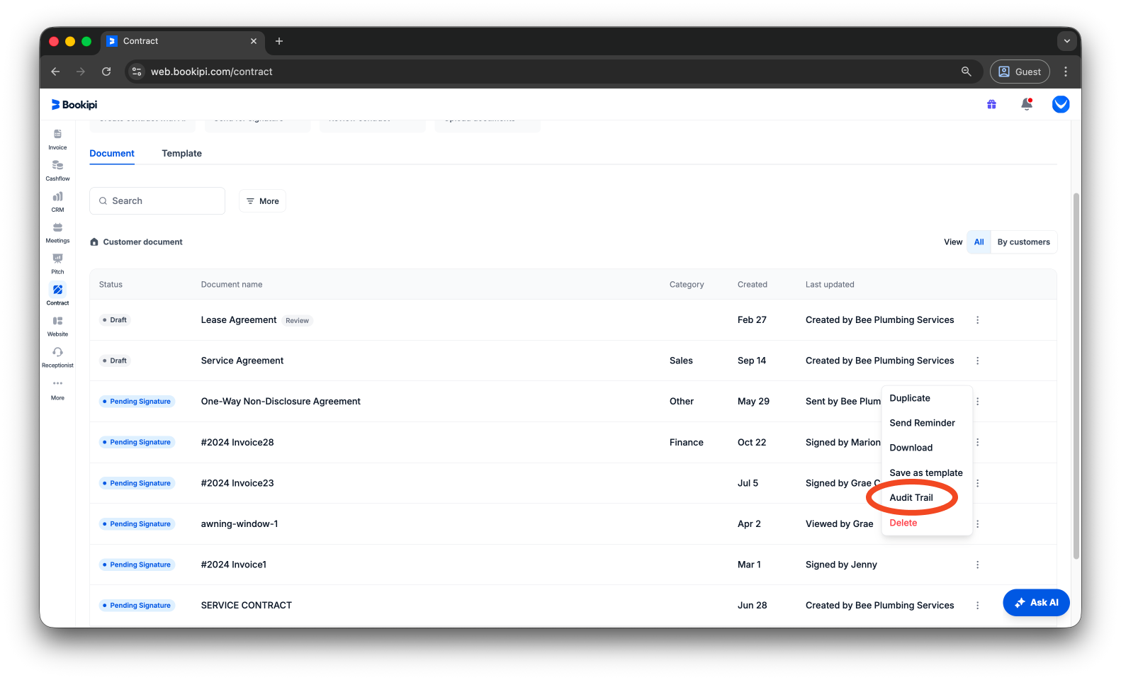 Uncategorized - How to use the audit trail in Bookipi eSign - 3