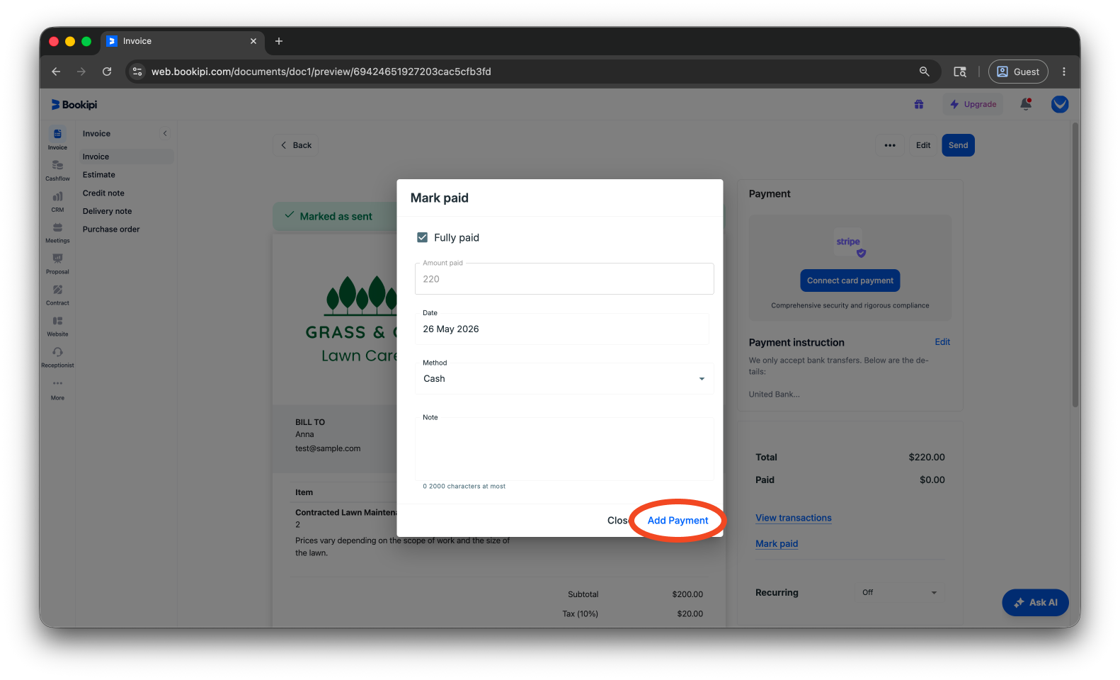 Invoice Web V2 - How to mark the invoice as paid and send a receipt using the web app - 5