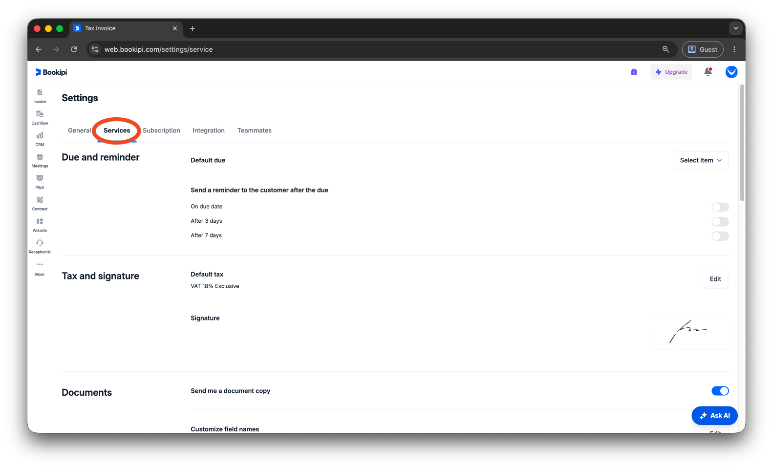 Invoice Web V2 - How to set the tax on future invoices - 3