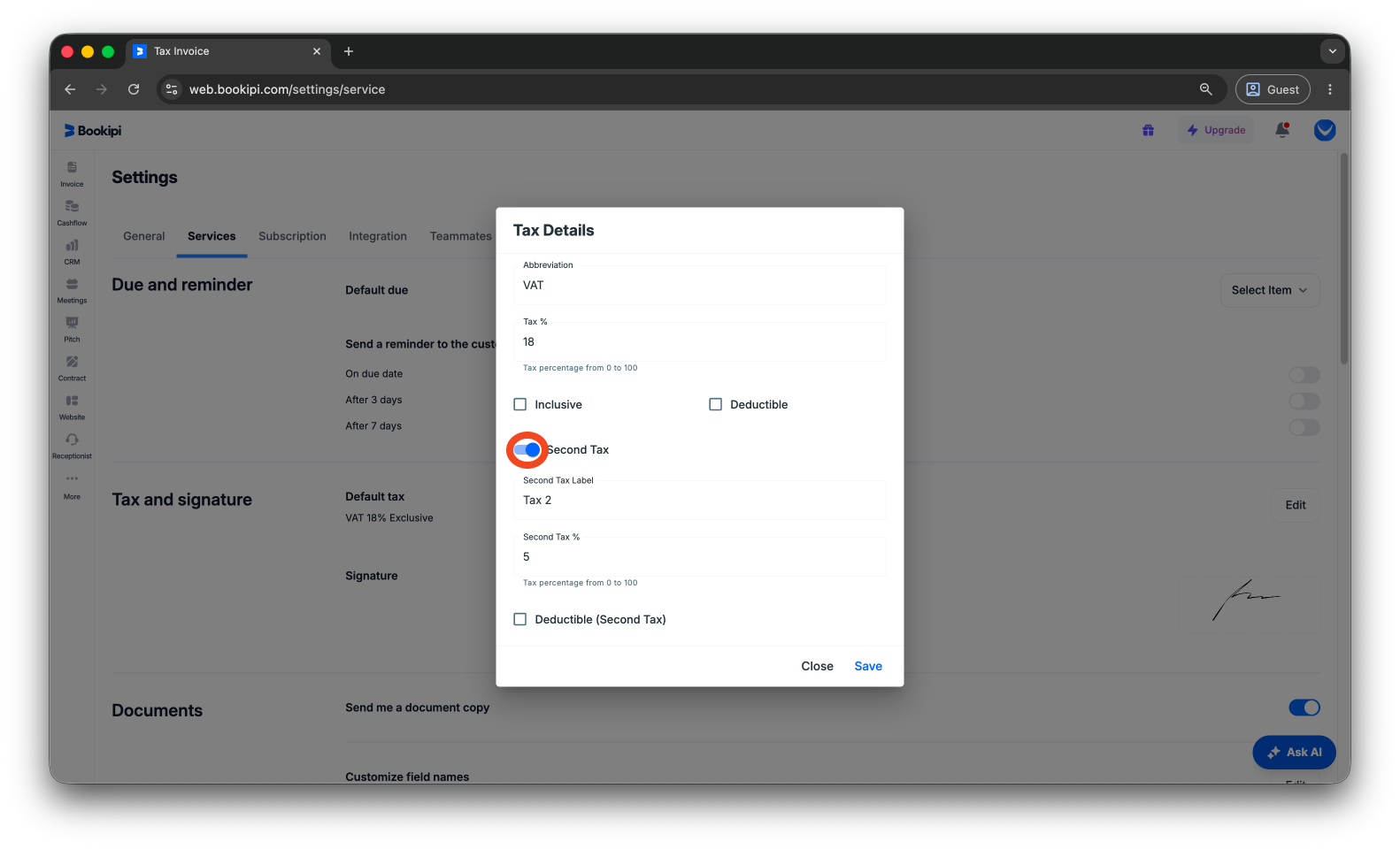 Invoice Web V2 - How to set the tax on future invoices - 6