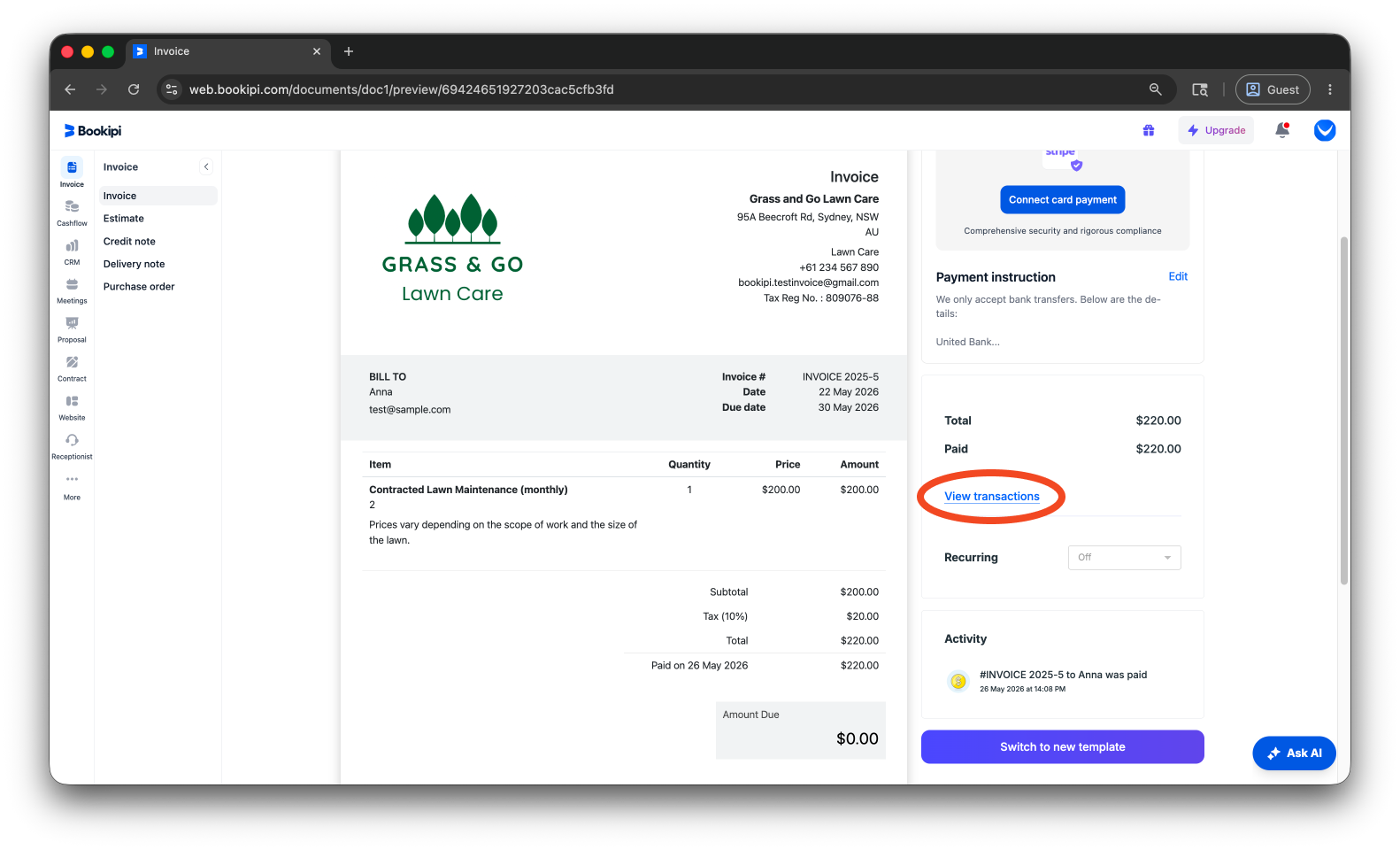 Invoice Web V2 - How to mark the invoice as paid and send a receipt using the web app - 7