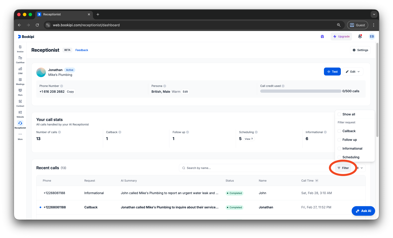 Uncategorized - How to view your call history in Bookipi AI Receptionist - 4