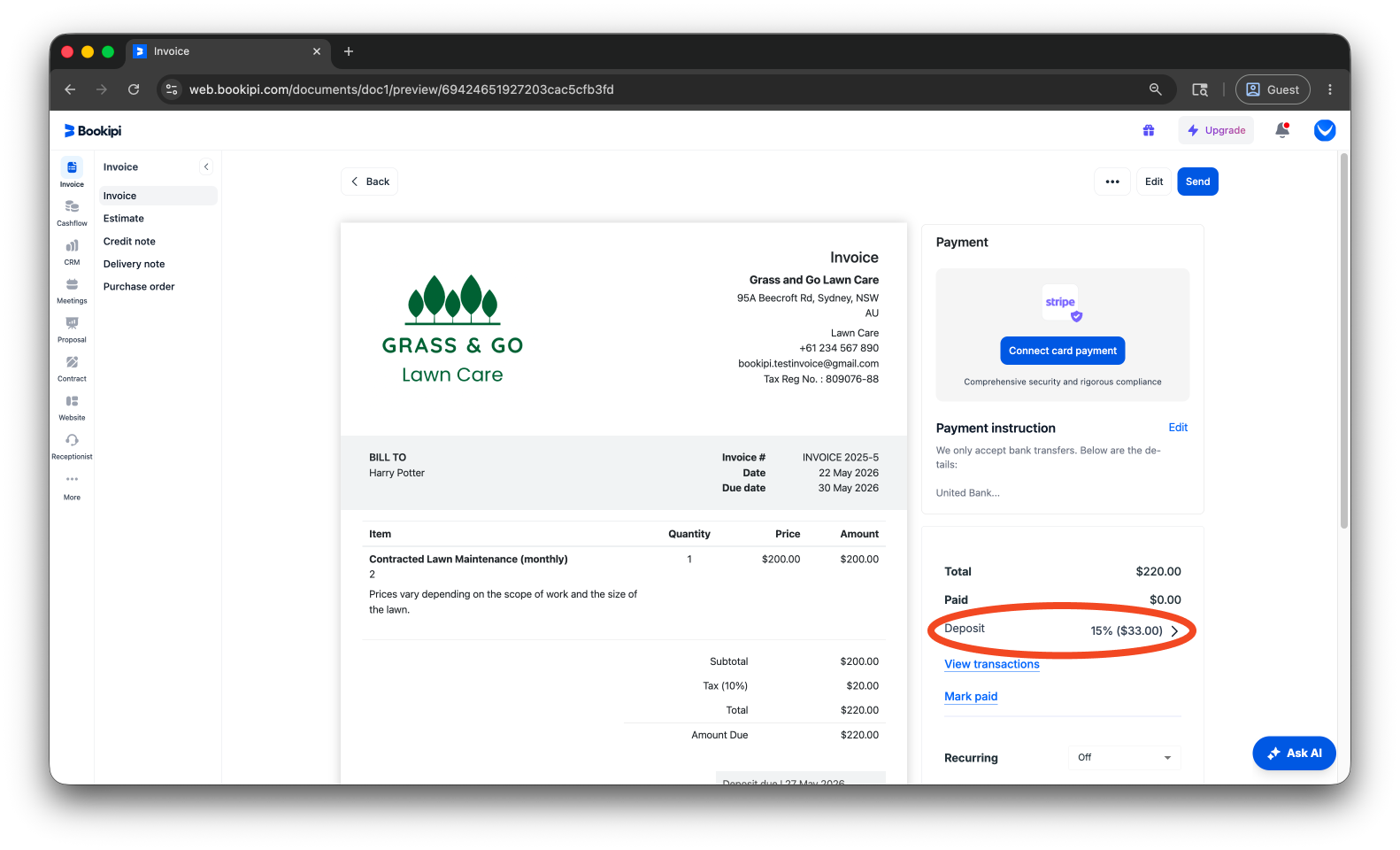 Invoice Web V2 - How to edit a deposit request - 3