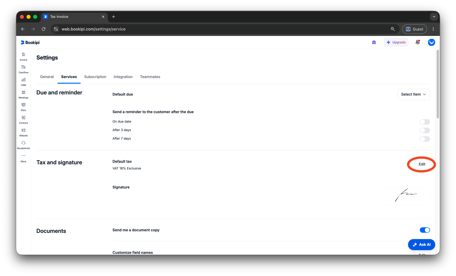 Invoice Web V2 - How to set the tax on future invoices - 4