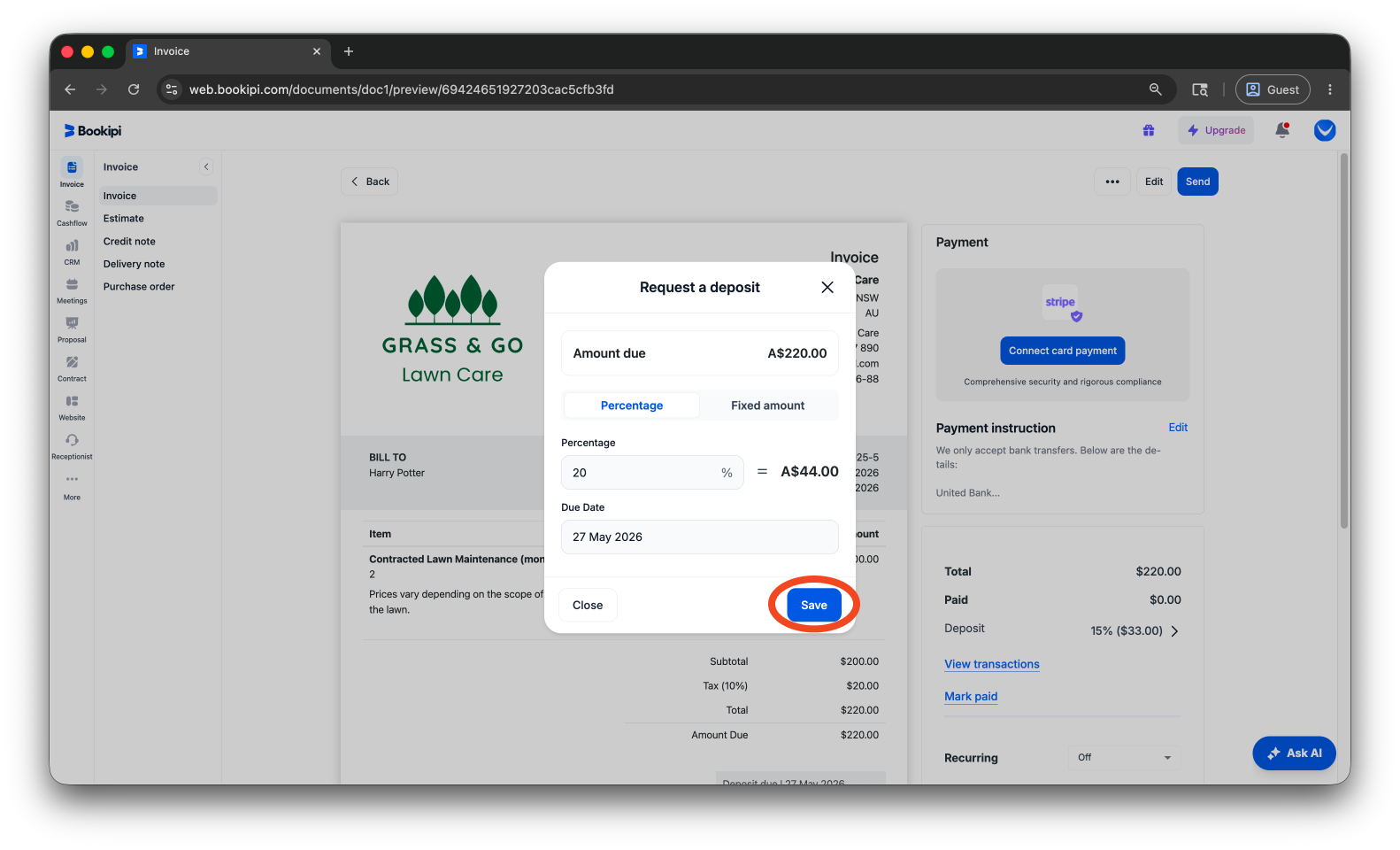 Invoice Web V2 - How to edit a deposit request - 5
