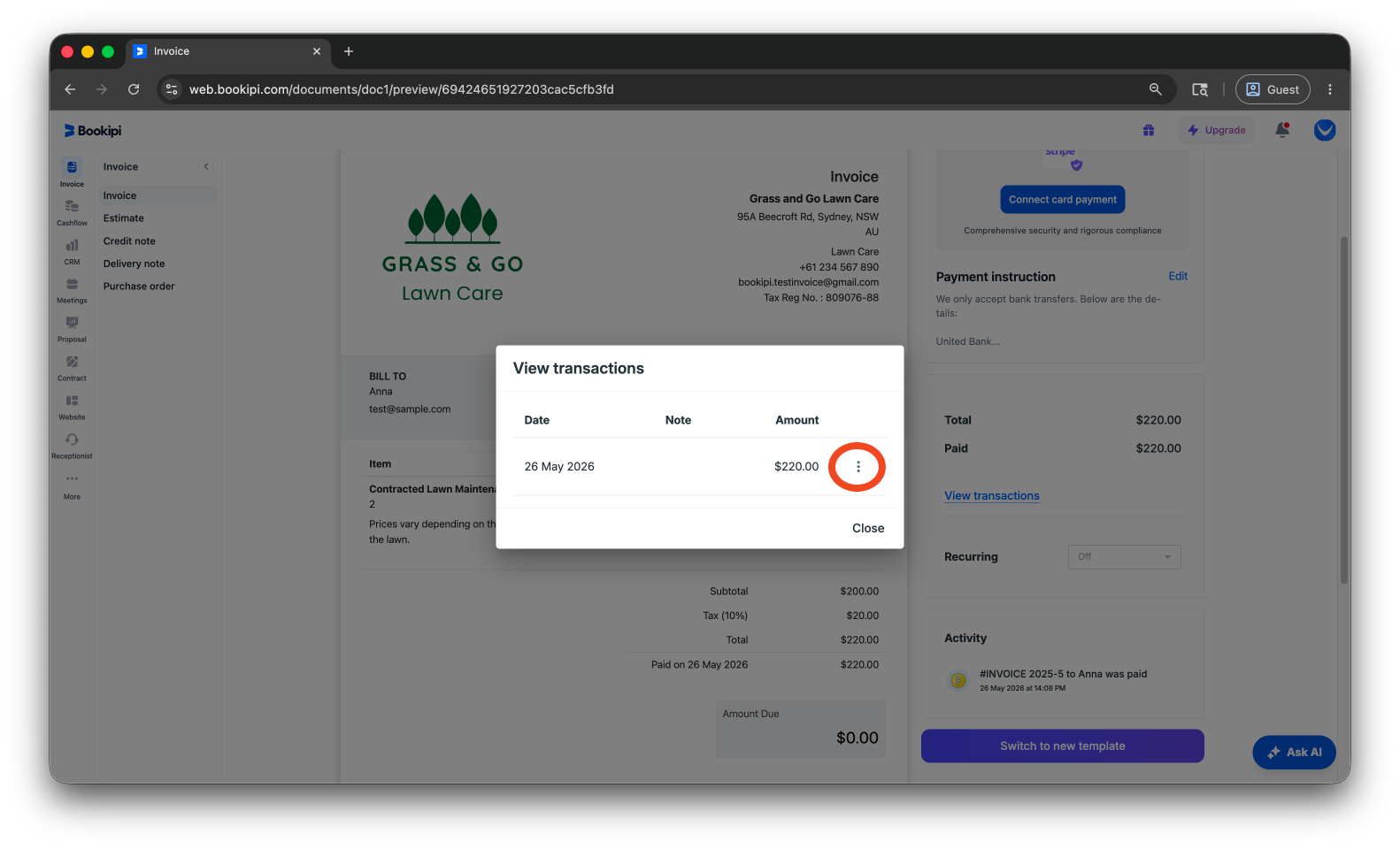 Invoice Web V2 - How to mark the invoice as paid and send a receipt using the web app - 8