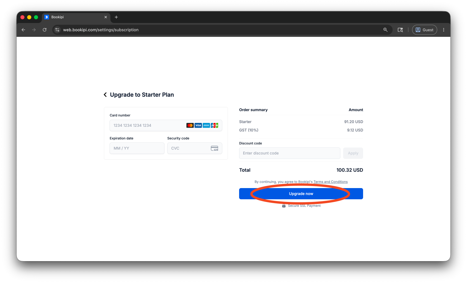 Bookipi Subscriptions - How to upgrade from a Free Plan to a Starter Plan Subscription - 9