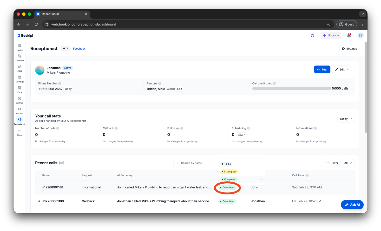 Uncategorized - How to view your call history in Bookipi AI Receptionist - 7