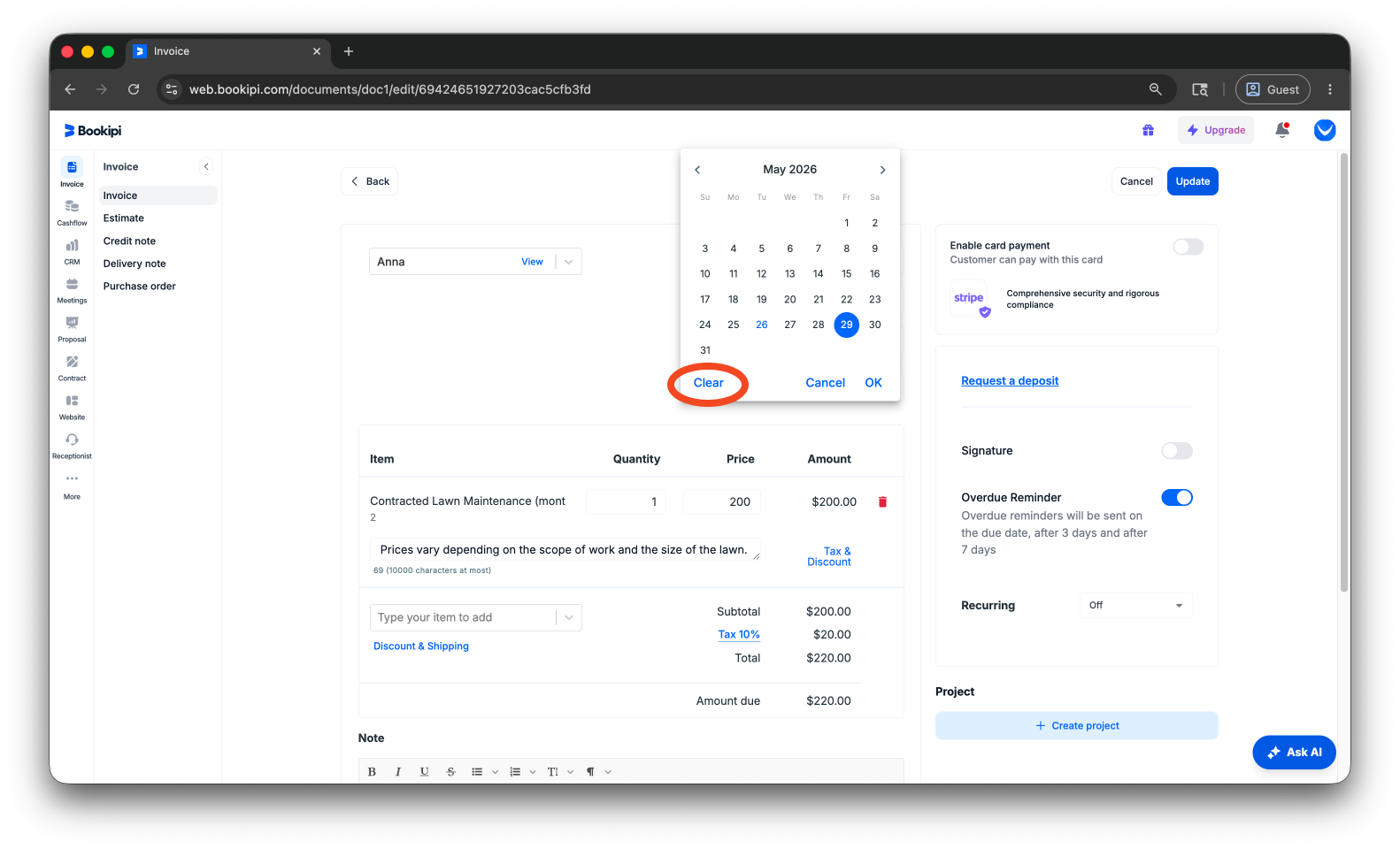 Invoice Web V2 - How to remove the due date on invoices on the Web App - 7