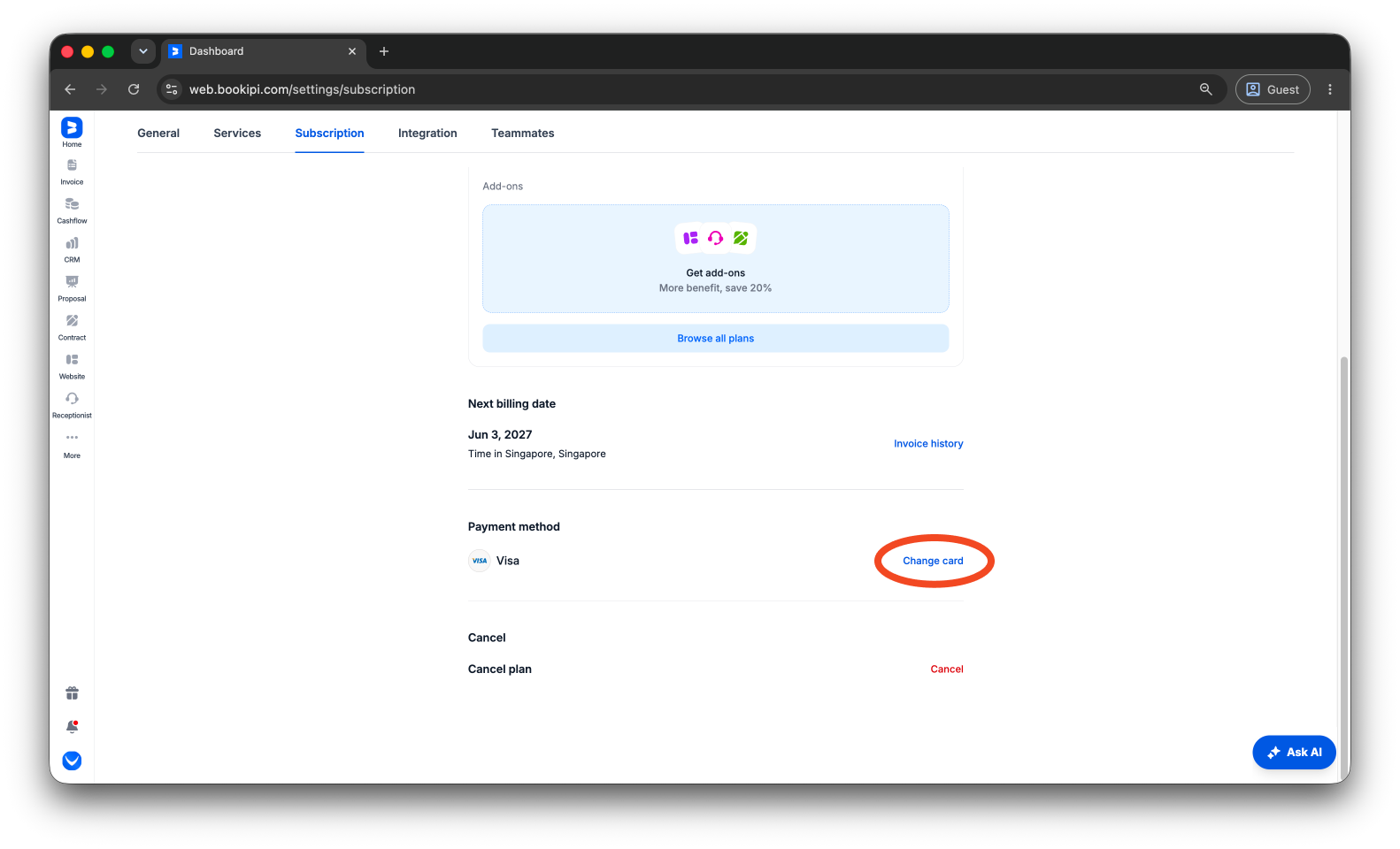 Bookipi Subscriptions - How to update your billing information for subscriptions - 5