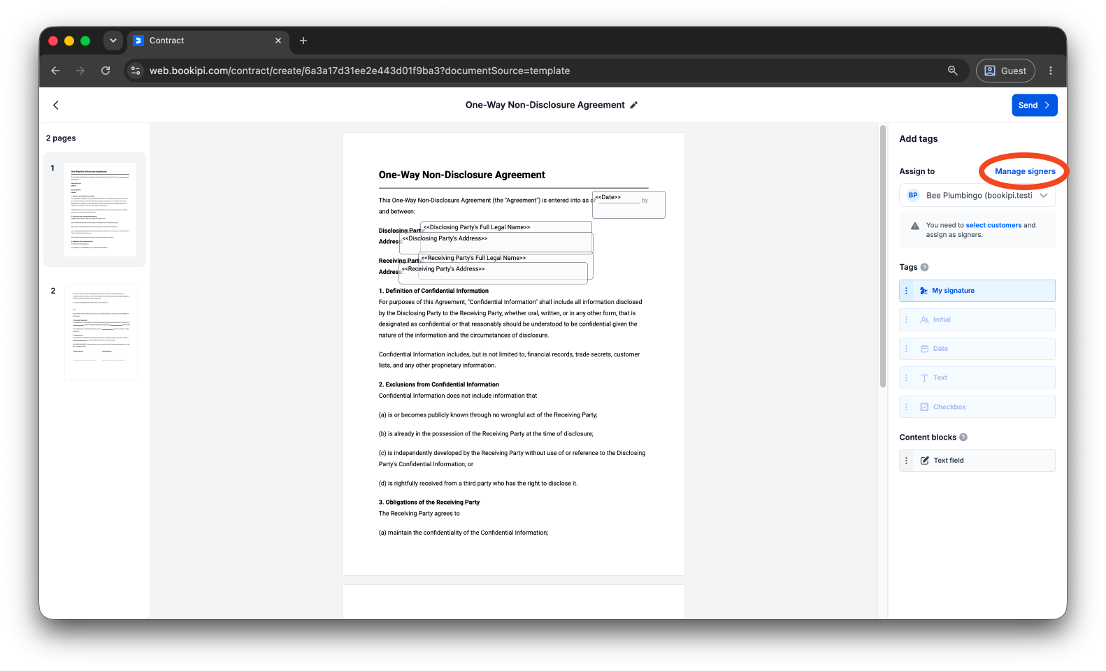 Bookipi eSign - How to create and send an eSign document using Bookipi eSign Web - 6