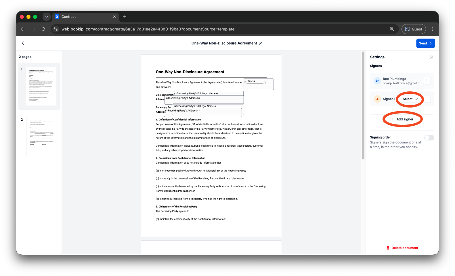 Bookipi eSign - How to create and send an eSign document using Bookipi eSign Web - 7