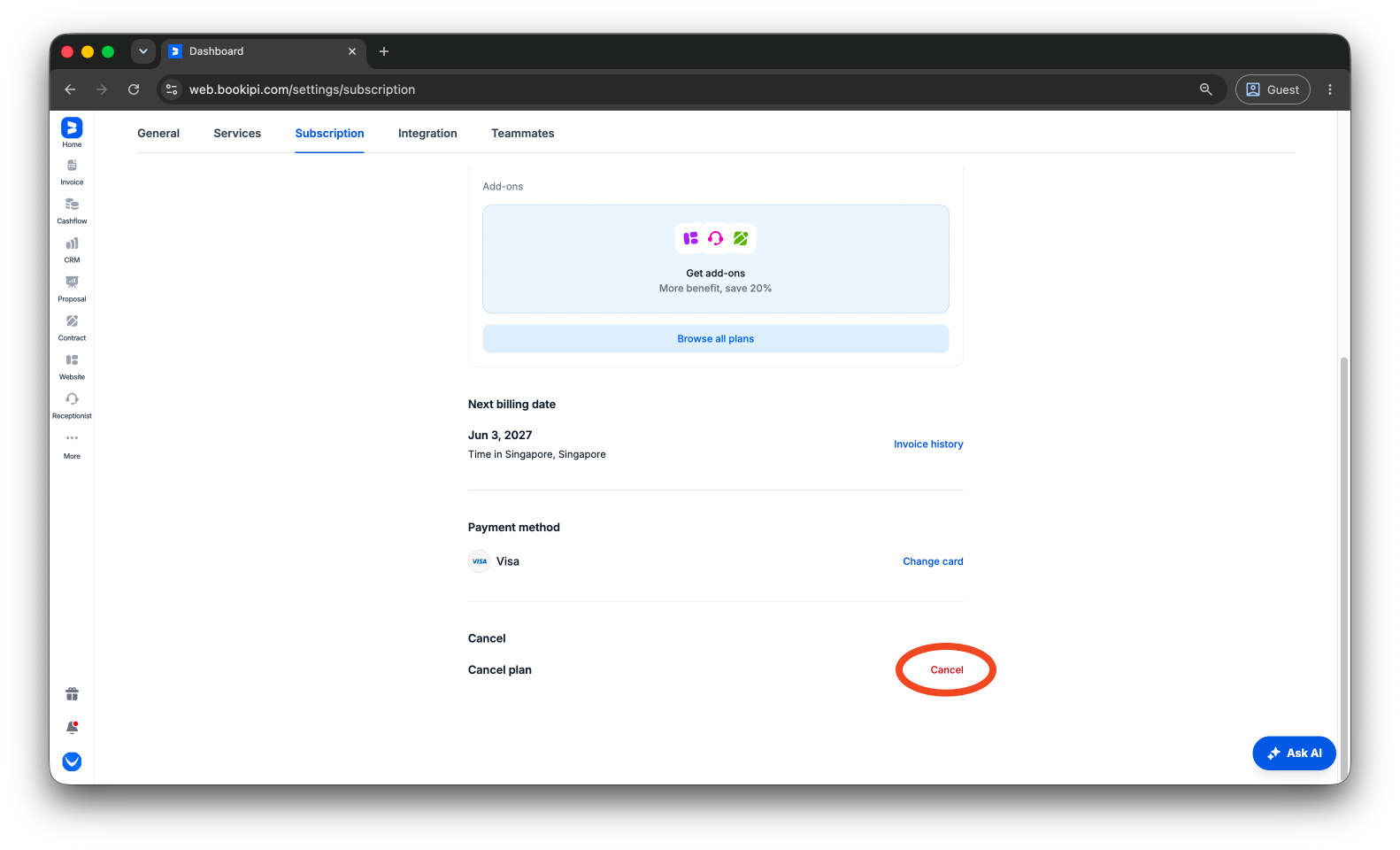 Bookipi Subscriptions - How to cancel a subscription - 5