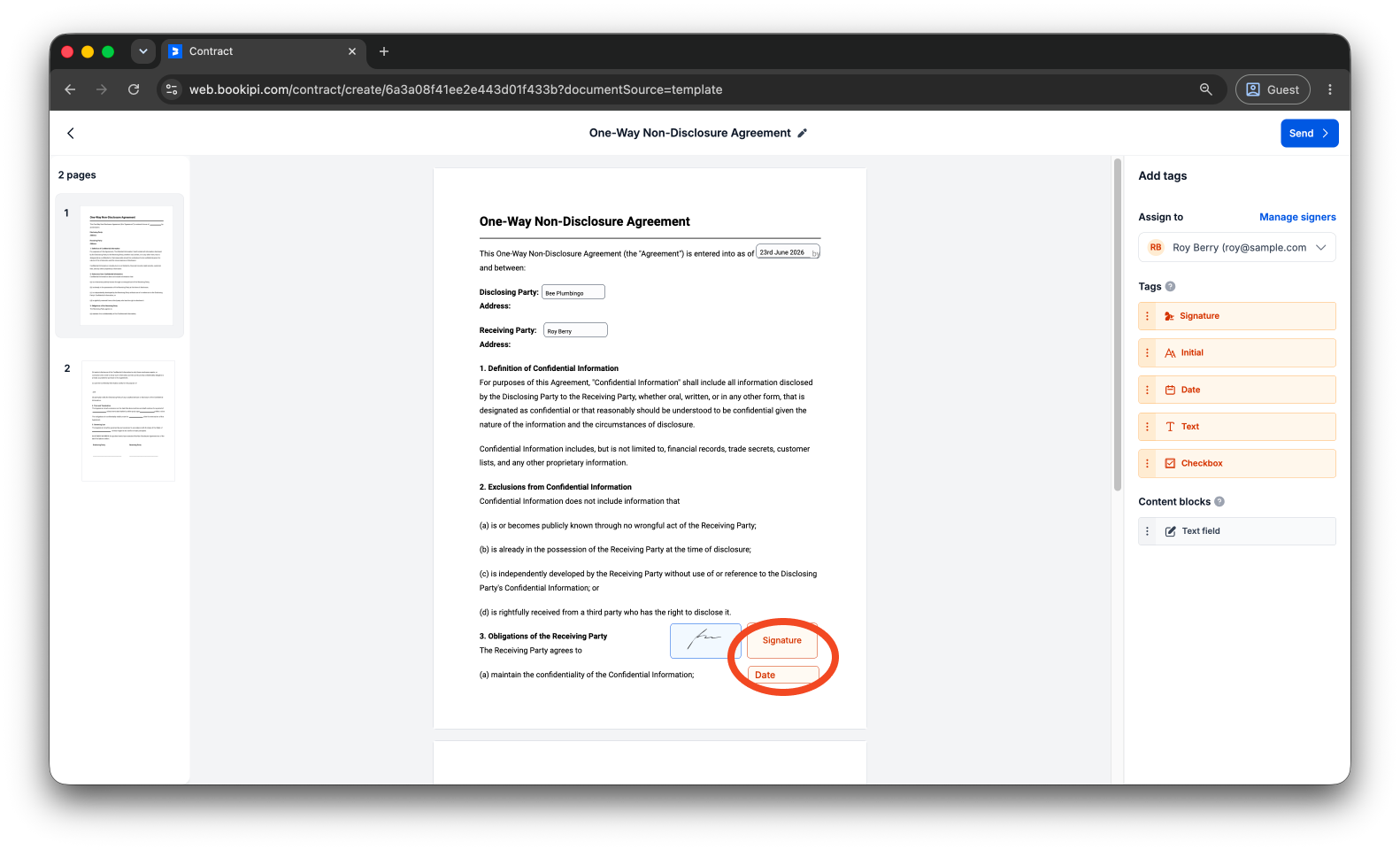 Bookipi eSign - How to create and send an eSign document using Bookipi eSign Web - 10