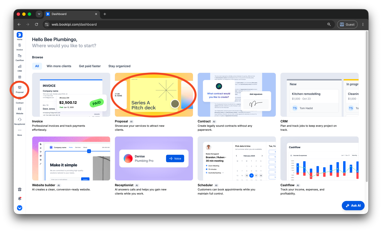 Bookipi Proposal Maker - How to delete a proposal on the Web App - 1