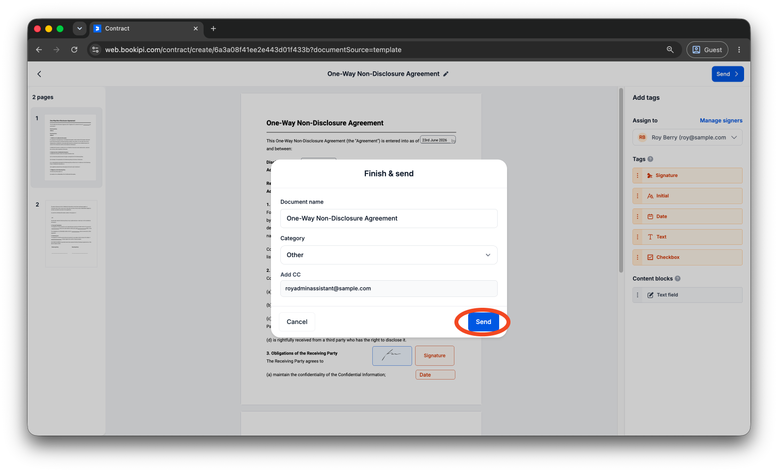 Bookipi eSign - How to create and send an eSign document using Bookipi eSign Web - 12