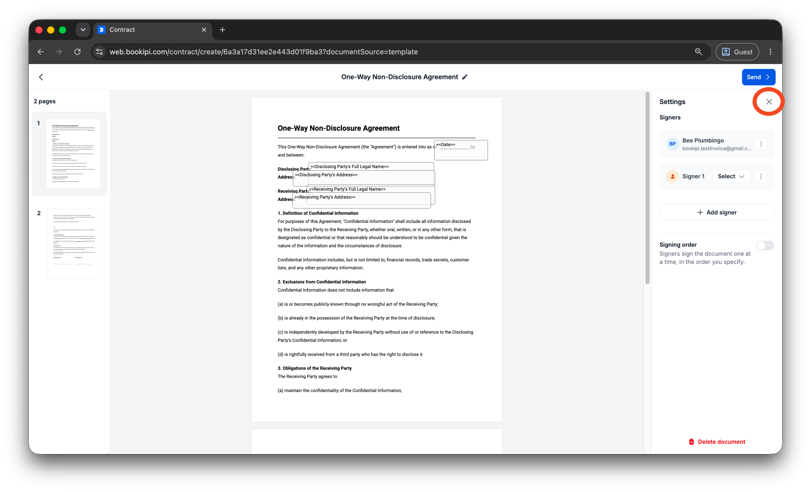 Bookipi eSign - How to create and send an eSign document using Bookipi eSign Web - 8
