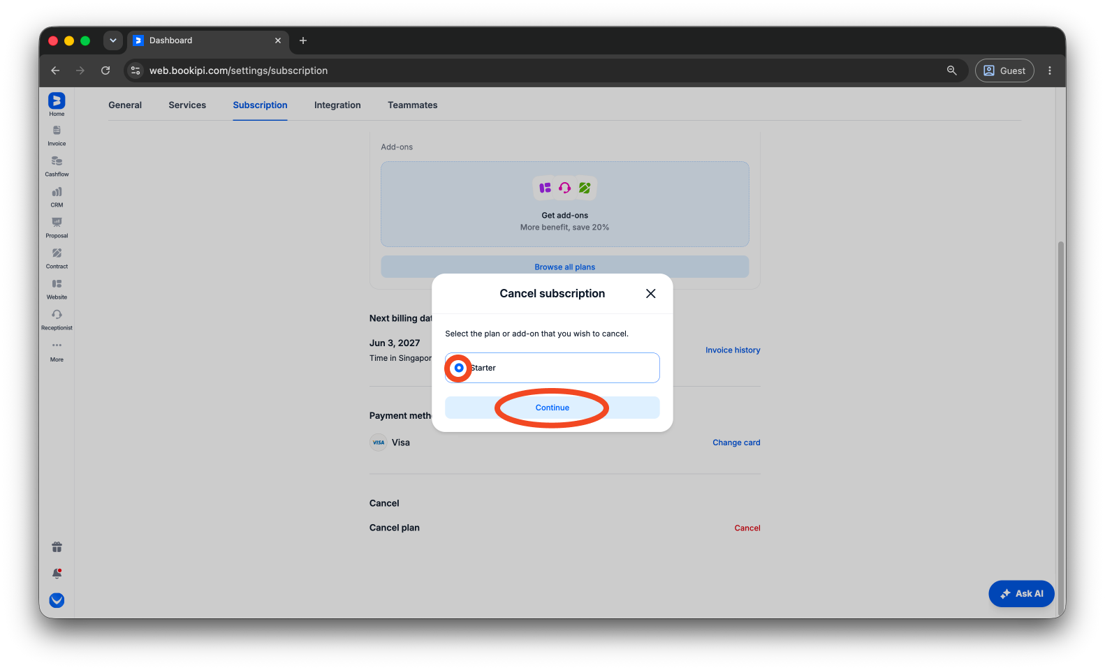 Bookipi Subscriptions - How to cancel a subscription - 6